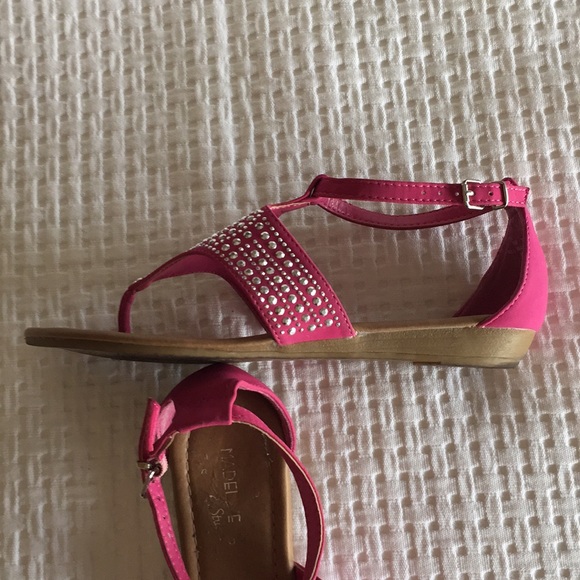 Pink and silver studded suede like flats sandals - Picture 2 of 5